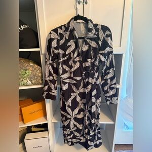LOFT Black and White Leaf Print Dress